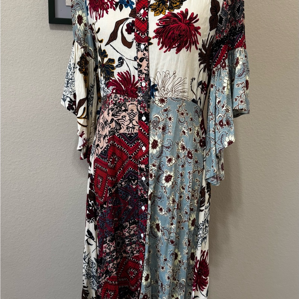 UMGEE | Floral Patchwork Button Front Handkerchief Midi Dress Boho Size Small - Picture 2 of 16